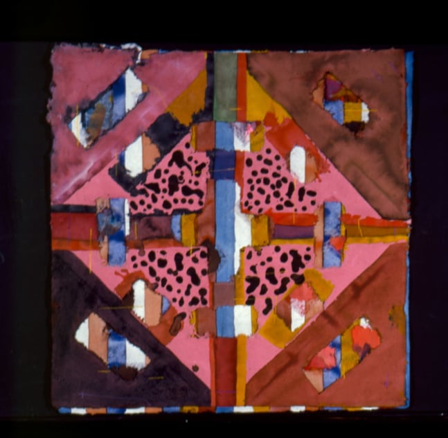 Alan Shields &quot;Clean Air Act&quot; 1985 Watercolor, thread on six sheets paper, three sheets handmade paper 21&quot; x 21 1/8&quot;