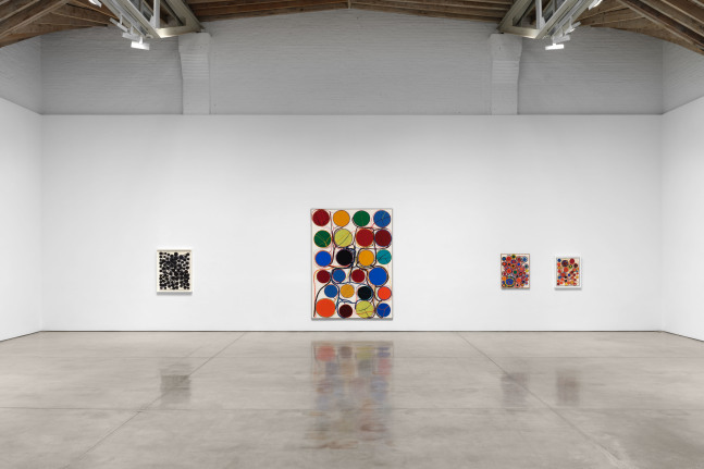 Installation view, Atsuko Tanaka, Yayoi Kusama,  Paula Cooper Gallery, New York, May 8 - June 14, 2025. Courtesy Paula Cooper Gallery, New York, Photo: Steven Probert.