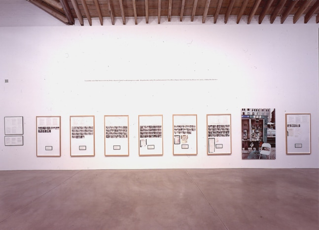 Installation view, Double Game, Paula Cooper Gallery, 534 W 21st Street, New York. February 24 - March 24, 2001. © 2025 Sophie Calle / Artists Rights Society (ARS), New York / ADAGP, Paris. Courtesy of Sophie Calle and Paula Cooper Gallery, New York. Photo: Tom Powel.