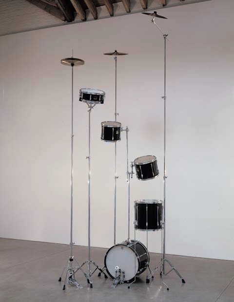 Christian Marclay "Drumkit" 1999 Altered drums and cymbals 13 x 5 x 6 ft.