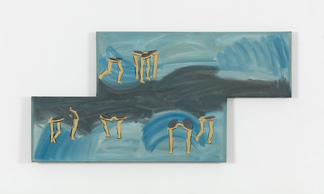 Michael Hurson Eyeglass Painting #5, 1970 oil and silkscreen on shaped canvas 24 x 48 in. (61 x 121.9 cm) signed and noted verso: "Michael Hurson Changed White to Black"