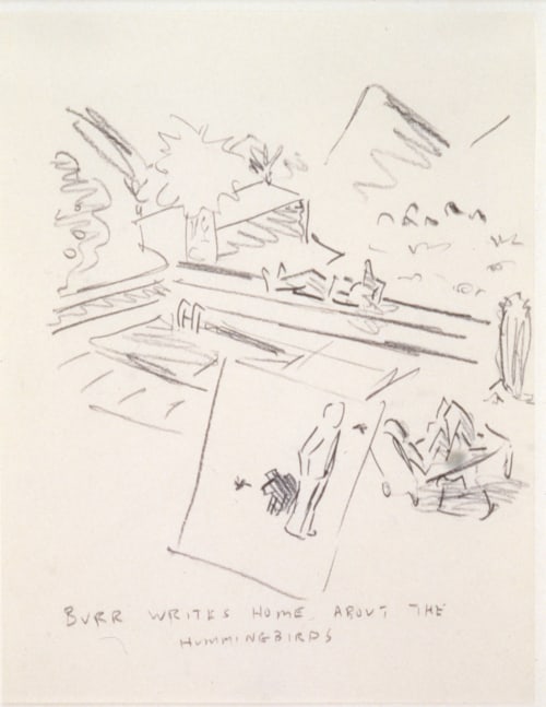 Michael Hurson "Palm Springs Cartoon" 1971 Charcoal pencil on typing paper 15 x 12 1/4"
