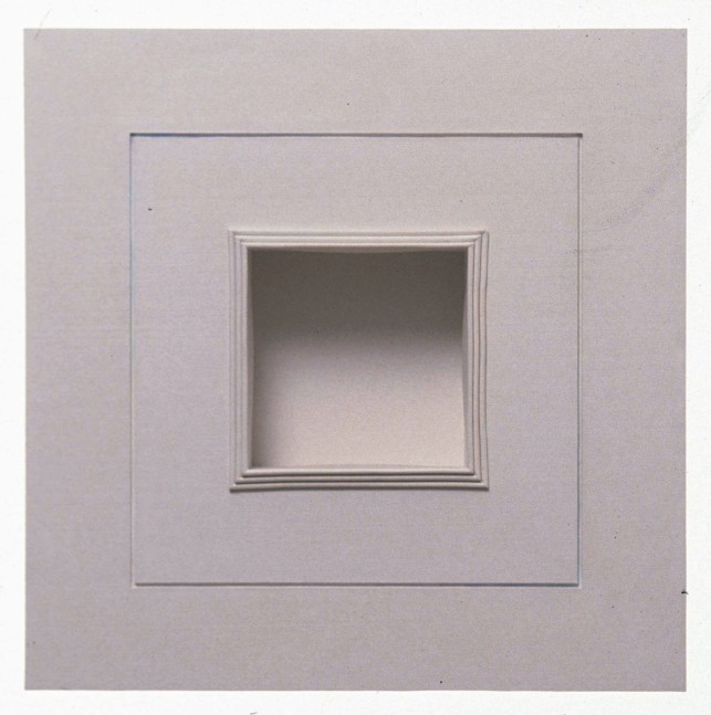 Jackie Winsor &quot;Inset Wall Piece Concrete Face with Incised Square Watercolored with Stepped Inset&quot; 1995 Plaster, concrete, and watercolor 18&quot; x 18&quot; x 4 1/4&quot;