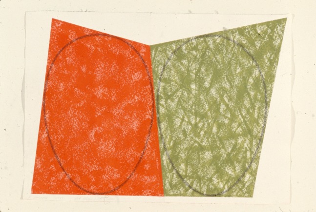 Robert Mangold &quot;Green Tilted Ellipse/Gray Frame&quot; 1989 Acrylic and pencil on canvas panel 1: 101&quot; x 109 3/4&quot; panel 2: 115&quot; x 101&quot; overall: 101&quot; x 167&quot;