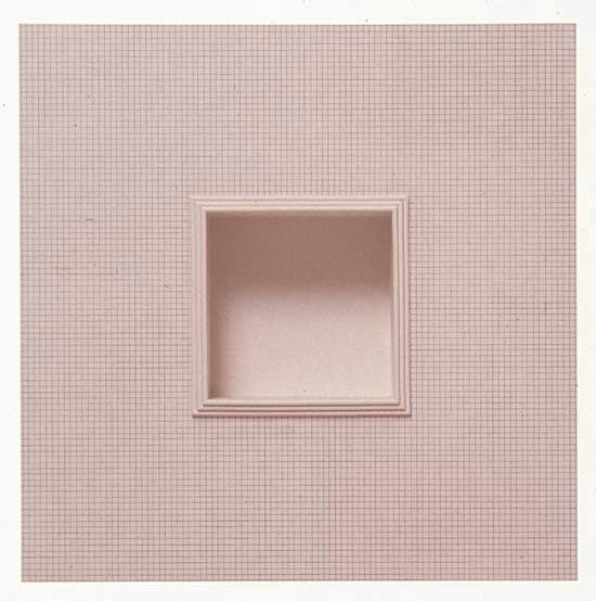 Jackie Winsor &quot;Inset Wall Piece White 2/10 Inch Graphite Grid with Stepped Inset&quot; 1995 Plaster, pigment and graphite 18&quot; x 18&quot; x 5&quot;