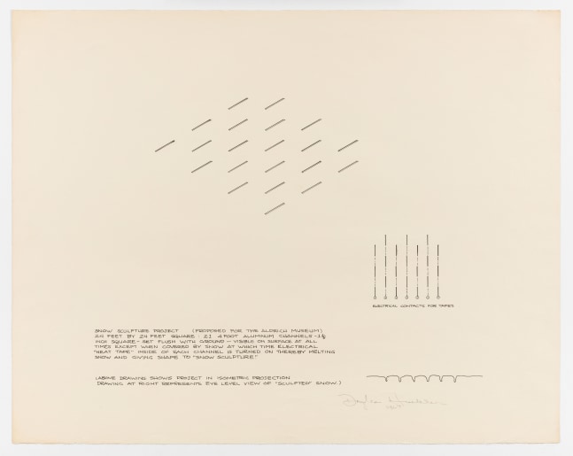 Douglas Huebler Snow Sculpture Project Proposal, 1967 ink on paper 20 9/16 x 26 1/16 in. (52.2 x 66.2 cm) frame: 22 3/4 x 28 x 1 1/2 in. (57.8 x 71.1 x 3.8 cm)