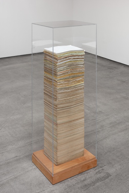 Jonathan Borofsky Counting from 1 to 2,941,494, 1969 stack of numbered ink and/or pencil on paper each sheet: 8 1/2 x 11 in. (21.6 x 27.9 cm) unknown number of sheets, approximately 37 in. high (94 cm) in vitrine: 49 1/4 x 17 1/2 x 14 1/2 in. (125.1 x 44.5 x 36.8 cm)