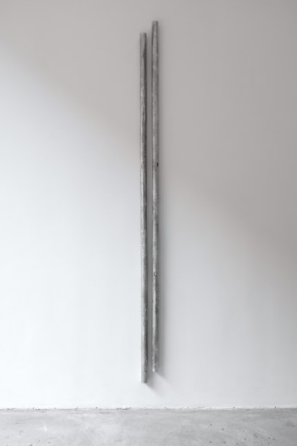 Andrei Koschmieder Untitled (Pipes 3), 2017 cardboard, aluminum paint, clay, metal, photo paper, inkjet dye, resin 93 x 5 x 2 in. (236.2 x 12.7 x 5.1 cm)