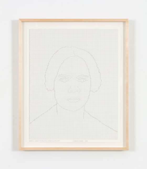 Charles Gaines Faces 1: Identity Politics, Drawing #2, Maria W Stewart, 2018 ink on paper 20 7/8 x 16 7/8 in. (53 x 42.9 cm); frame: 23 1/2 x 19 1/2 x 1 1/2 in. (59.7 x 49.5 x 3.8 cm)