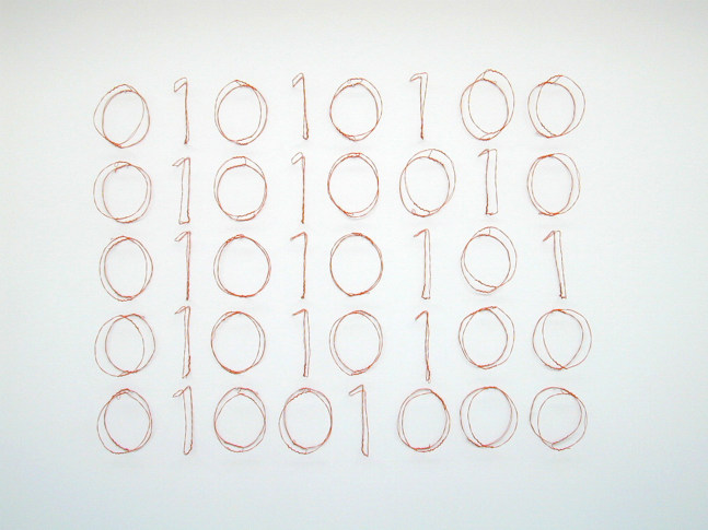 Jonathan Borofsky Truth (binary computer code), 1995 steel wire with orange enamel powder coat / 40 units 64 x 82 x 5 in. (162.56 x 208.28 x 12.7 cm) overall