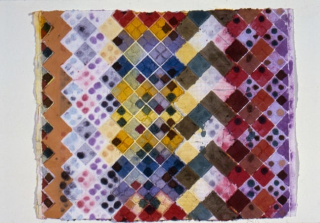 Alan Shields &quot;Sweet Health and Beauty&quot; 1987 Watercolor, thread, relief on handmade paper 24&quot; x 30&quot;