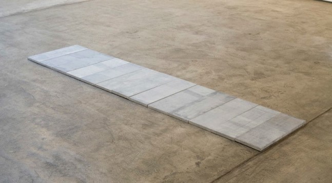 Carl Andre "1 x 13 Limestone Row" 2009 13 Belgianblue limestone units side by side overall: 1 x 23 1/2 x 102 7/8 in.