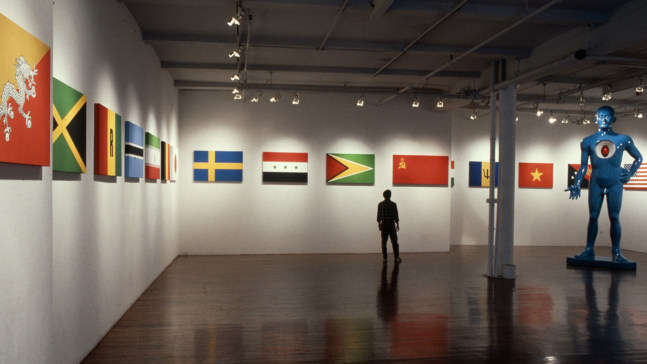 Installation view, Flags of the World, Paula Cooper Gallery, 155 Wooster Street, New York, April 2 -30, 1988. © Jonathan Borofsky. Courtesy Paula Cooper Gallery, New York. Photo: D. James Dee.