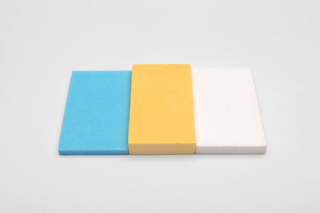 Carl Andre Who's Afraid of Blue, Yellow, and White, 2017 Styrofoam three elements, white: 9/16 x 3 1/8 x 5 1/4 in. (1.4 x 7.9 x 13.3 cm) yellow: 3/4 x 3 x 5 1/4 in. (1.9 x 7.6 x 13.3 cm) blue: 3/8 x 3 1/8 x 5 1/4 in. (1 x 7.9 x 13.3 cm)  overall: 3/4 x 9 1/4 x 5 1/4 in. (1.9 x 23.5 13.3 cm)