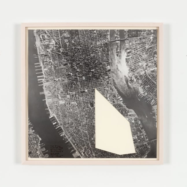 Sol LeWitt (rip) Map of New York City With the Area Between the Points Where I have Lived, Removed, 1979 Black & white photograph with cut-out 15 3/4 x 15 3/4 in. (40 x 40 cm) frame: 17 3/8 x 17 3/8 x 1 1/2 in. (44.1 x 44.1 x 3.8 cm) Titled and signed recto, lower left
