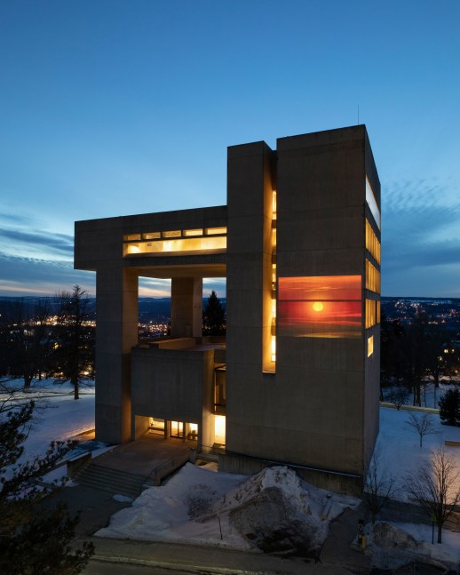 Paul Pfeiffer Façade Projection: Paul Pfeiffer: Morning After the Deluge, Installation view, Herbert Johnson Museum of Art, Cornell University, Ithaca, NY, February 11 – 25, 2021. Photo: Robert Barker Photography, courtesy of the Herbert F. Johnson Museum of Art, Cornell University.