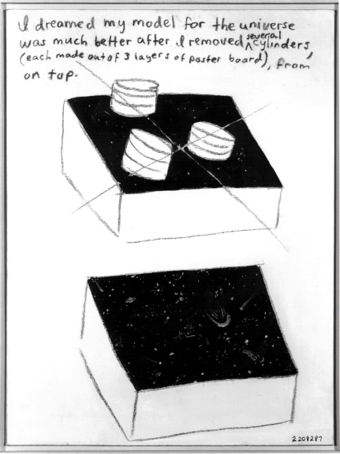 Jonathan Borofsky &quot;I Dreamed My Model for the Universe... at 2,208,287&quot; 1973 Oil and charcoal on canvas board 24&quot; x 18&quot;