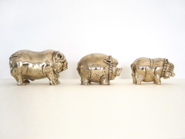 Sherrie Levine "The Three Muses" 2006 Cast bronze A: 6x 9 1/2 x 5 1/2 in. B: 5 1/2 x 7 1/2 x 4 1/2 in. C: 3 x 7 x 4 in.