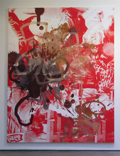 Kelley Walker "Black Star press (rotated 180 degrees): Star Black Star" 2006 Digital print and chocolate on canvas overall: 105 x 82 1/2 in.