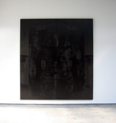 Christian Marclay "Black Rorschach Door (The Electric Chair)" 2006 Silkscreen ink on synthetic polymer paint on canvas diptych overall: 93 3/4 x 84 in.