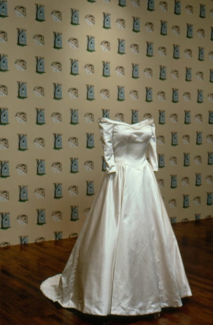 Robert Gober &quot;Wedding Gown&quot; 1989 Silk satin, muslin, linen, tuille, welded steel 54 1/4&quot; x 57&quot; x 38 1/2&quot;