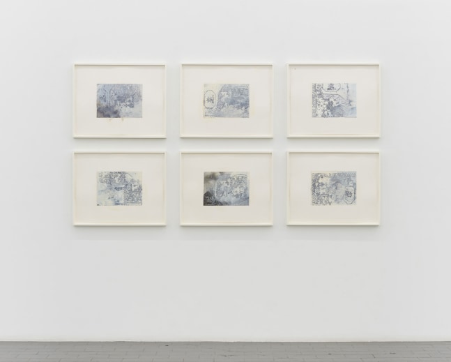 Rudolf Stingel Untitled, 2012 ink, oil, enamel on paper 6 parts, each: 20 x 26 in. (50.8 x 66 cm); frames, each: 22 x 28 in. (55.9 x 71.1 cm); overall, approximately: 46 x 88 in. (116.8 x 223.5 cm)