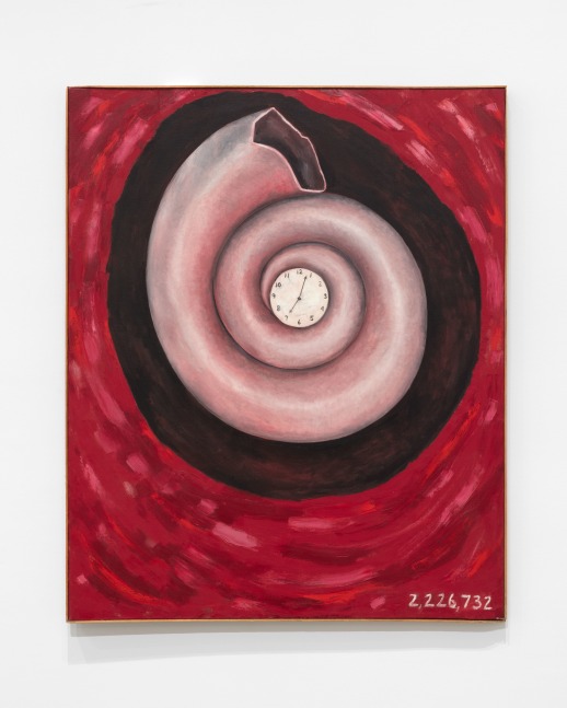 Jonathan Borofsky Shell Painting with Clock at 2,226,732, 1973 oil on canvas, 44 x 36 inches (111.8 x 91.4 cm)
