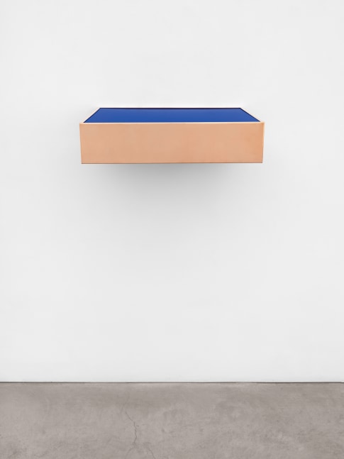 Donald Judd, Untitled, 1980, copper and blue plexiglass, 6 x 27 x 24 in. (15.2 x 68.6 x 61 cm)