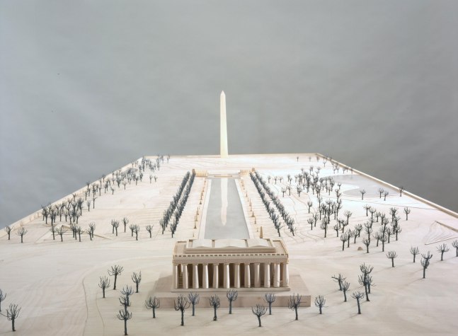 Sam Durant
Architectural model from Proposal for White and Indian Dead Monument Transpositions, Washington D.C., 2005
MDF, fiberglass, foam, enamel, acrylic, basswood, balsa wood, birch veneer, copper
48 x 150 x 16 inches (121.9 x 381 x 40.6 cm.)