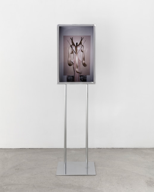 Kayode Ojo Studio #1 (Yvonne), 2018 archival pigment print chrome floor standing sign holder 54 x 14 x 10 in. (137.2 x 35.6 x 25.4 cm)