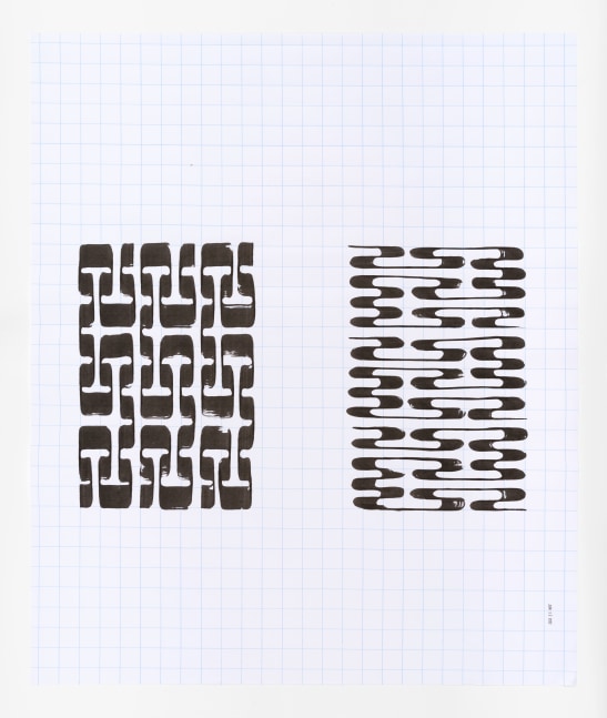 Tauba Auerbach Ligature Drawing, 12 June 2022, 2022 ink on paper with date stamp 32 1/2 x 27 in. (82.6 x 68.6 cm)
