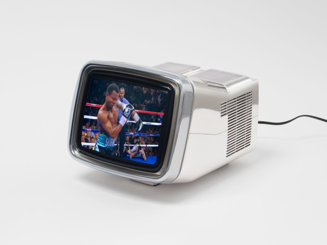 Paul Pfeiffer Caryatid (Mosley), 2017 digital video loop chromed 12-inch color television with embedded media player 9 1/2 x 10 1/2 x 14 1/2 in. (24.1 x 26.7 x 36.8 cm)