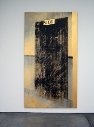 Christian Marclay "Black and Blue Door (The Electric Chair)" 2006 Silkscreen ink on synthetic polymer paint on canvas 93 3/4 x 51 1/4 in.