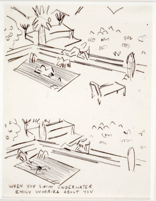 Michael Hurson "Palm Springs Cartoon" 1971 Charcoal pencil on typing paper 15 x 12 1/4"