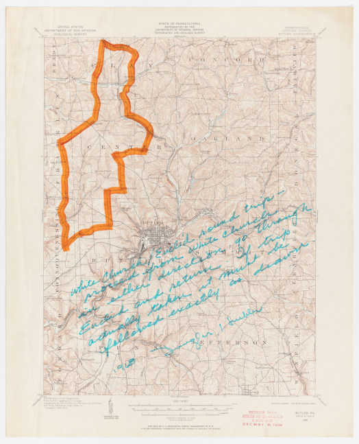 Douglas Huebler White Church/Euclid Round Trip, 1968 ink on paper 21 x 17 in. (53.3 x 43.2 cm) frame: 23 x 19 x 1 1/2 in. (58.4 x 48.3 x 3.8 cm)