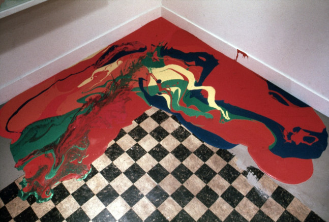Lynda Benglis &quot;Corner Painting&quot; 1969 Poured pigmented latex 1/4&quot; x 107&quot; x 106 1/2&quot;