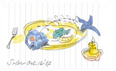 Claes Oldenburg & Coosje Van Bruggen "Blue Fish" 1987 Pencil and watercolor 11 x 8 1/2 in.