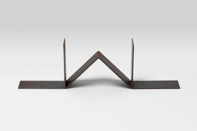 Carl Andre 
Three Part Steel Trip, 2019
3 Steel right angle units
6 x 6 x 2 3/8 in. (15.2 x 15.2 x 6 cm)
overall: 6 x 20 3/4 x 2 3/8 in. (15.2 x 52.7 x 6 cm)