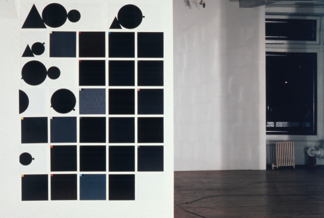 Installation view, A New Work: Rhapsody, Paula Cooper Gallery, 155 Wooster Street, New York, May 8 - Jun 2 1976. © Jennifer Bartlett. Courtesy Paula Cooper Gallery, New York, Marianne Boesky Gallery, New York, and The Jennifer Bartlett 2013 Trust. Photo: Geoffrey Clements