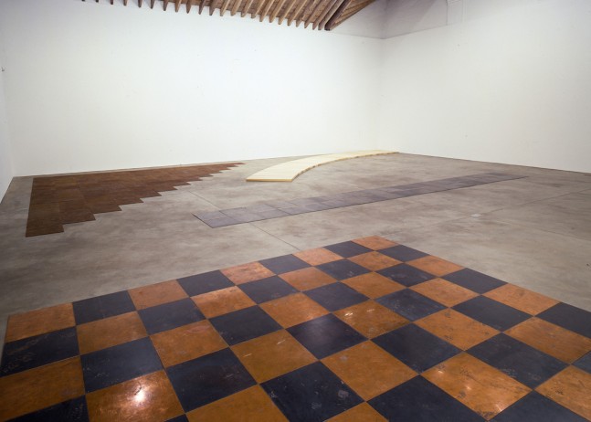 Installation view, Prospective Retrospective, Paula Cooper Gallery, 534 W 21st Street, New York, © 2025 Carl Andre / Artists Rights Society (ARS), New York. Courtesy Paula Cooper Gallery, New York. Photo: Adam Reich.