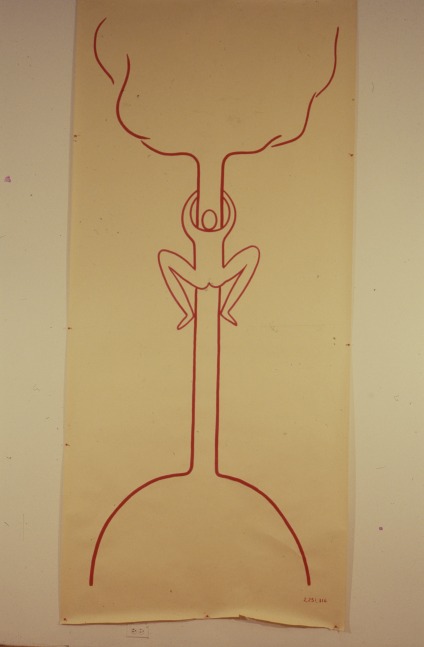 Jonathan Borofsky &quot;Man Climbing Tree in Red at 2,251,316&quot; 1974-75 Acrylic on paper 128 3/4&quot; x 60 1/2&quot;