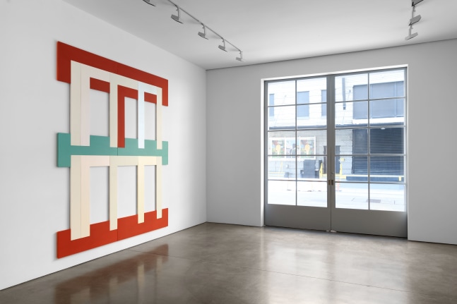 Installation view of Asturias 4 (2022) in David Novros: Wall Paintings, Paula Cooper Gallery, New York, October 28 - December 2, 2023.