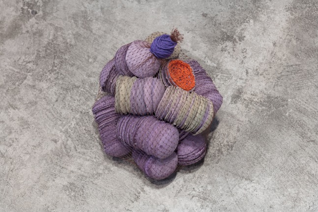 Veronica Ryan Bundle I, 2019 paper, crochet, plastic net, elastic 9 3/4 x 9 x 9 1/2 in. (24.8 x 22.9 x 24.1 cm)
