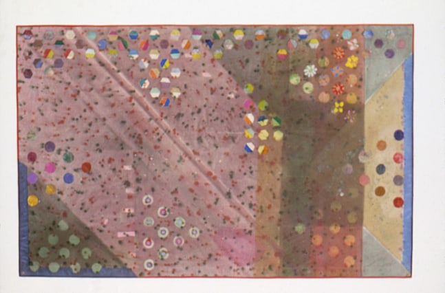 Alan Shields &quot;Keeping Youth&quot; 1984-85 Acrylic, cotton thread on canvas w/ cotton belting and sewn fragments 70 1/2&quot; x 114&quot;