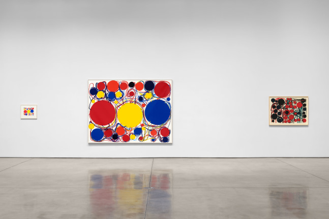 Installation view, Atsuko Tanaka, Yayoi Kusama,  Paula Cooper Gallery, New York, May 8 - June 14, 2025. Courtesy Paula Cooper Gallery, New York. Photo: Steven Probert.