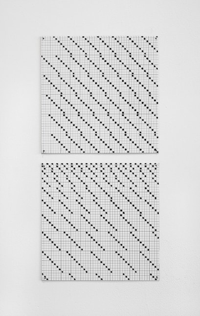 Jennifer Bartlett "Untitled (diagonals)" early 1970s Enamel over silkscreen grid on baked enamel, 2 steel plates overall: 25 x 12 in.