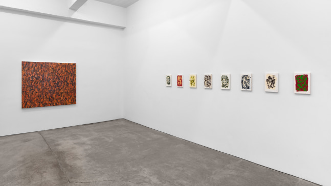 Installation view of paintings by Julian Lethbridge at Paula Cooper Gallery
