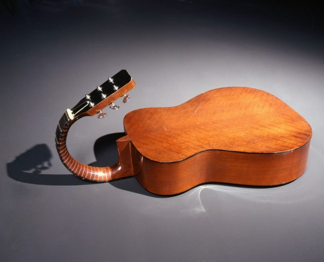 Christian Marclay "Vertebrate" 2000 Altered acoustic guitar 26 1/2 x 15 1/2 x 11 in.