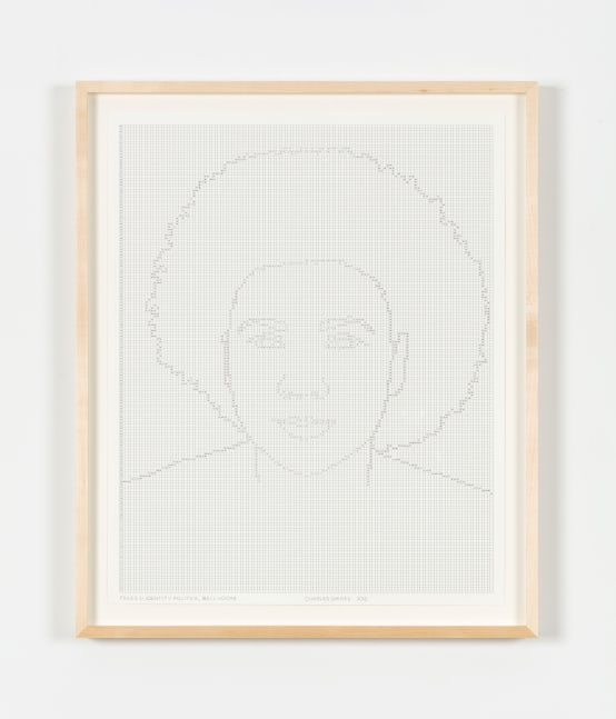 Charles Gaines Faces 1: Identity Politics, Drawing #12, bell hooks, 2018 ink on paper 20 7/8 x 16 7/8 in. (53 x 42.9 cm) frame: 23 1/2 x  19 1/2 x 1 1/2 in. (59.7 x 49.5 x 3.8 cm)