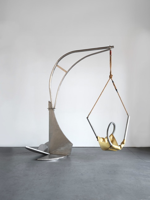Mark di Suvero Untitled (Swing), 2008-2022 stainless steel, aluminum, rubber, rope 16 x 8 x 15 ft (487.7 x 243.8 x 457.2 cm)